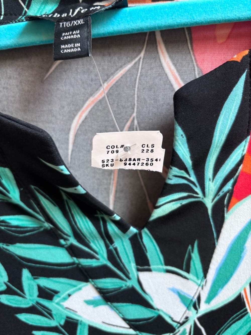 Tribal Femme Black knee length Dress with Teal, White & Coral Leaf Print - Picture 5 of 7